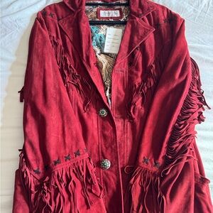 Red Fringe Tasha Polizzi Suede Jacket with Star Accents